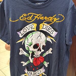 Ed Hardy Blue and Yellow Short Sleeve Tees